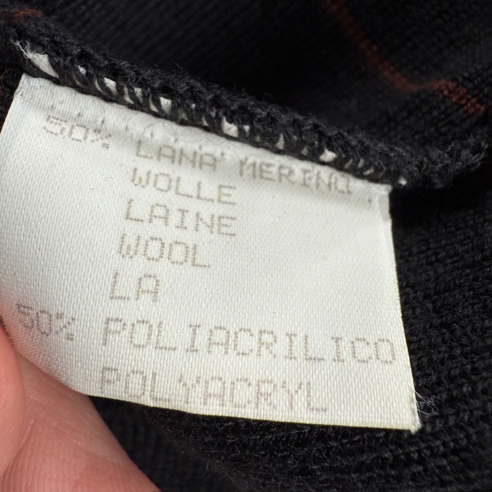 GISPA Italy Sweater Women's 10 Vintage Merino Wool Blend Striped Black 90's - Picture 13 of 14